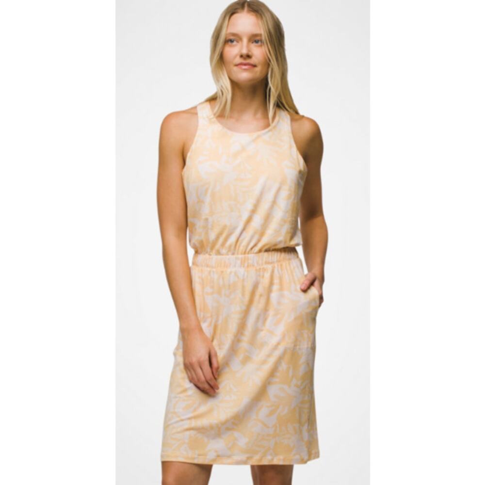 Prana Kamen yellow athletic dress built in bra Women's size Large with pockets